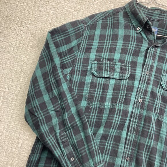 Faded Glory Green / Blue Plaid Flannel Long Sleeve Button Up Mens L Outdoor - Picture 3 of 14